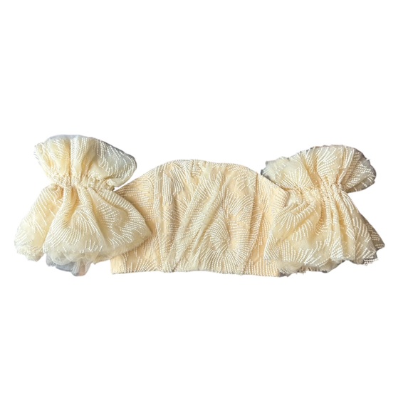 Apricot Off Shoulder Embroidered Corset Crop Top Dramatic Puff Sleeve Coquette - Picture 8 of 14